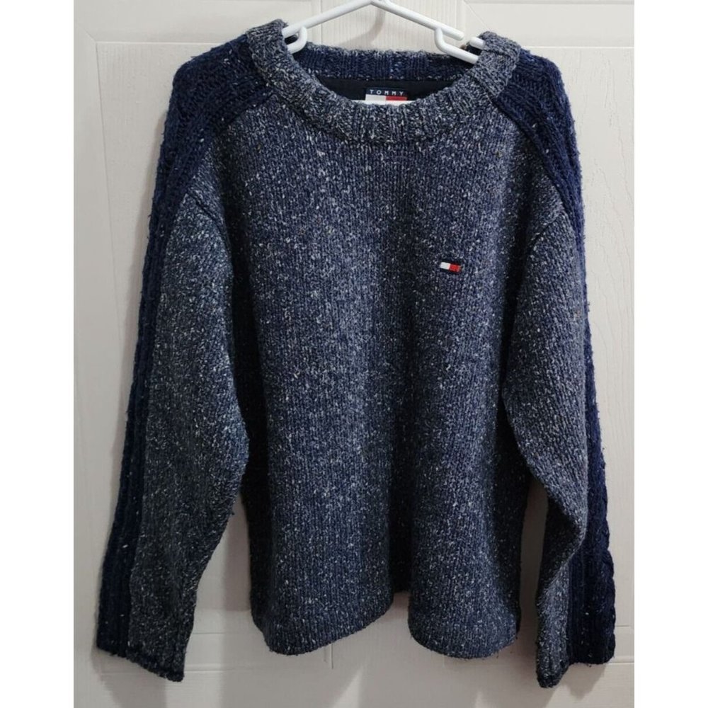 Vtg Tommy Hilfiger Boys L/S Pullover Knit Sweater Wool Blend Blue Youth‎ Size 7